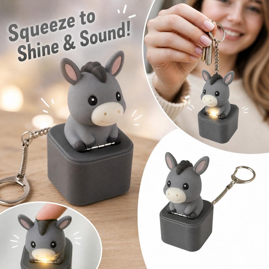 Animal Keychain with Squeaky Sound and LED Light - Cute Stress Toy for Kids and Adults, Decorative Pendant