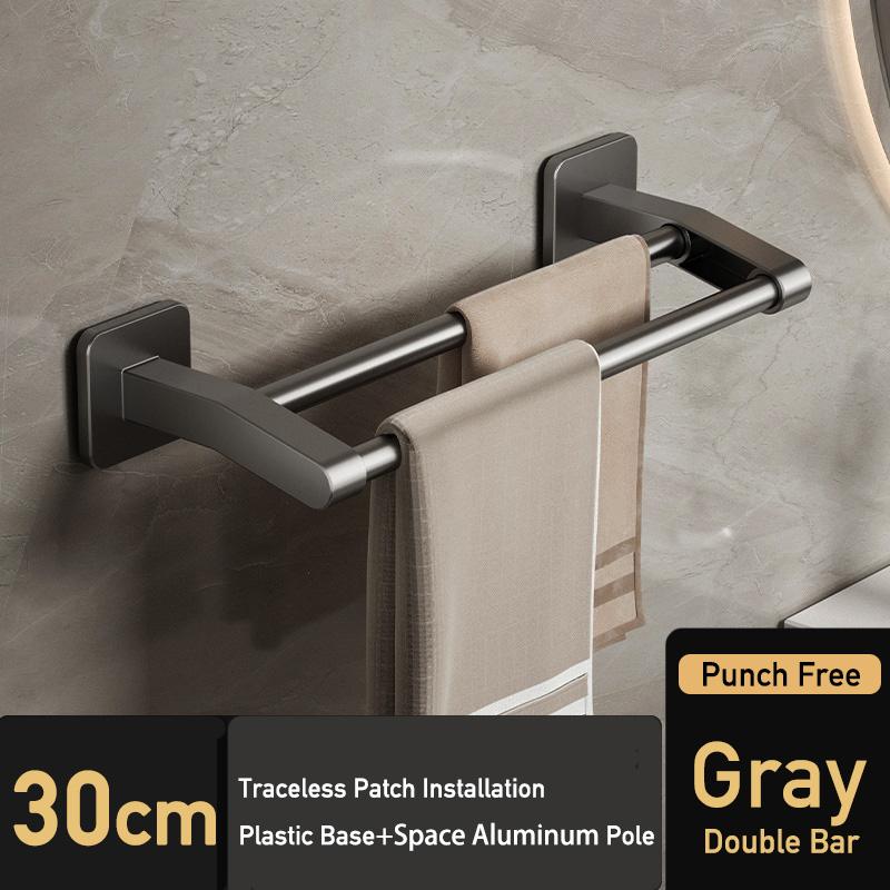 

Самоклеящаяся вешалка для полотенец для ванной комнаты без отверстий под шурупы, черная вешалка для полотенец для рук, 2 планки, серая двойная штанга для полотенец