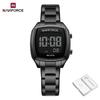 NAVIFORCE Women Digital Waterproof Watch Casual Sport Multifunction Stopwatch Gold Square Luminous Date Dial Stainless Steel Strap NF5047