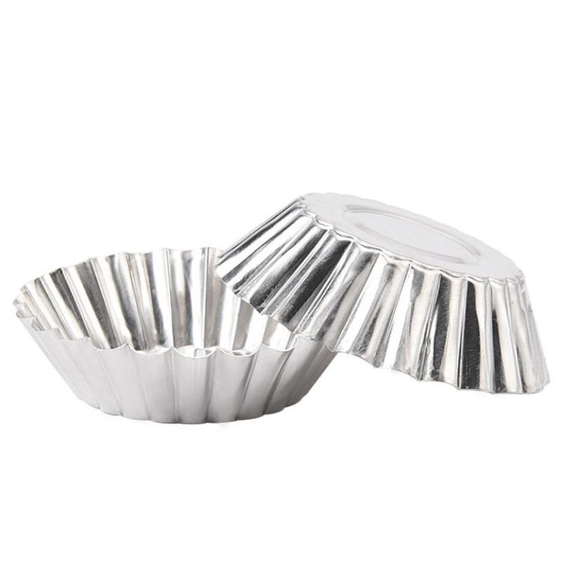 10 Pcs Reusable Nonstick Aluminum Alloy Egg Tart Mold Kitchen Baking Accessories Cookie Pudding Mould Mooncake Mold Pastry Tools