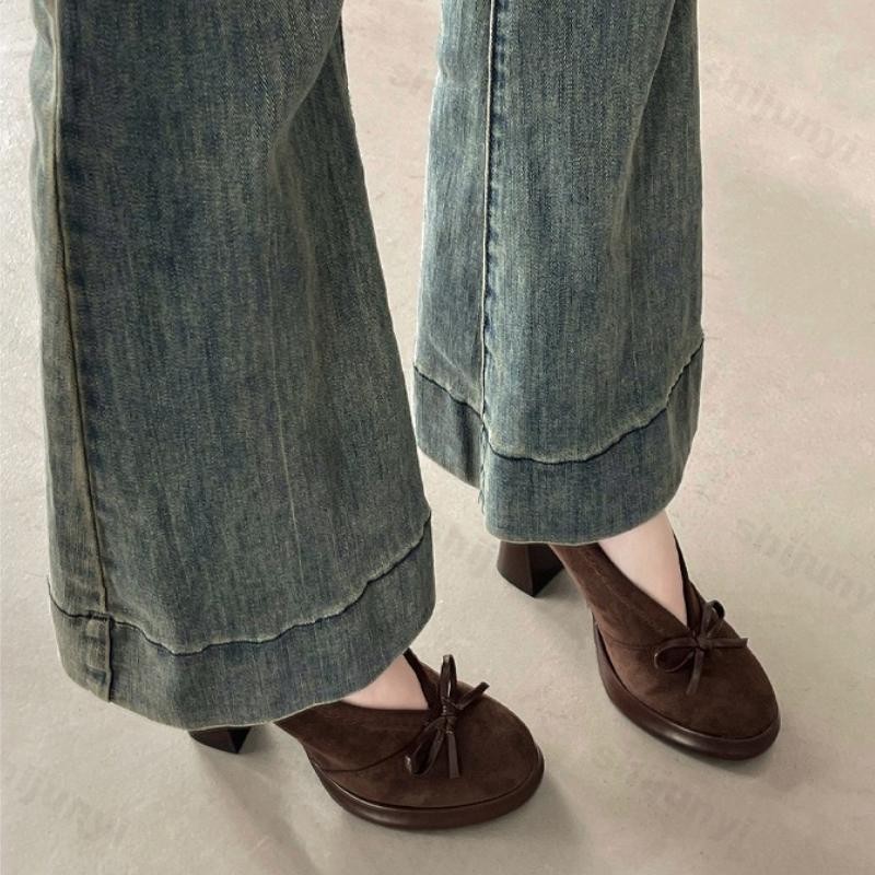 Women's High Heels  Spring Autumn New Vintage Fashion Bow Knot Party Chunky Heels Outdoor Non Slip Luxury Mary Jane Shoes