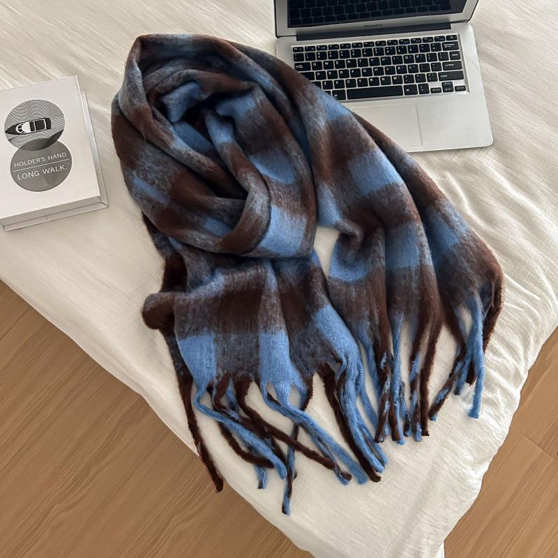 High-End Plaid Shawl for Women - 2025 Autumn/Winter Korean Style Thickened Imitation Cashmere Scarf