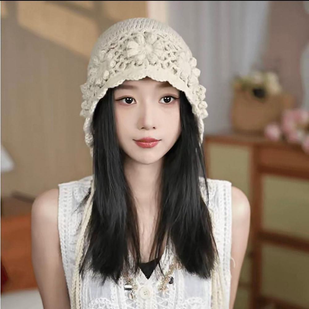 Ladies' Hats New Hand-Knitted Floral Braid Knit Hat for Women Retro Warm and Stylish Fringe Hat Trendy