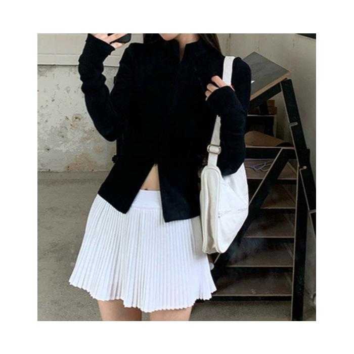 

Women s Grey Sporty Slim Fit Cardigan - Sweet & Spicy Double Zipper Stand Collar, Long Sleeve, Autumn Style Small чёрный