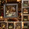Lighted Shadow Box Christmas Snowy Night Light Picture Frame, Vintage Wooden Frame 3D Mini Winter Miniature Landscape Lamp, Desktop Atmosphere