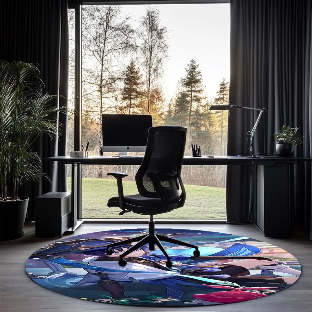 Genshin Impact Printed Round Rug Carpet Chair Rug Area Rug Entryway Doormats,for Office Chair Living Room Bedroom Kitchen Room.