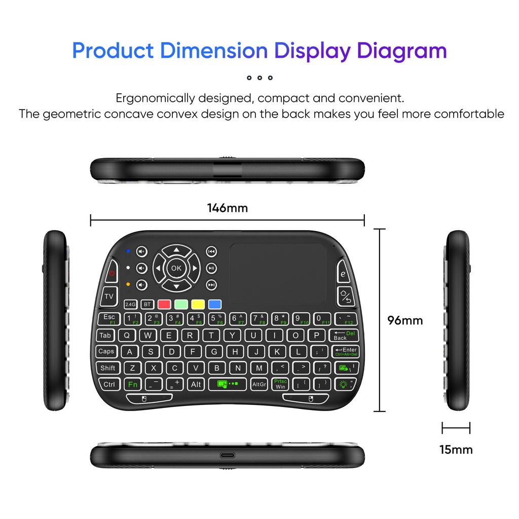 New M9 BT&2.4G Mini Wireless Keyboard 7 Backlit  Type-C Voice  IR Learning Air Mouse Remote Touchpad  for Android TV Box PC