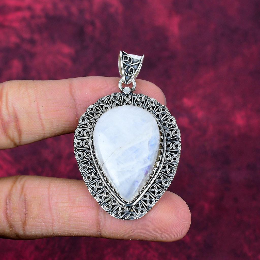 Moonstone 925 Solid Sterling Silver Pendant, Handmade Gemstone Pendant, Gift For Mom Antique Jewelry