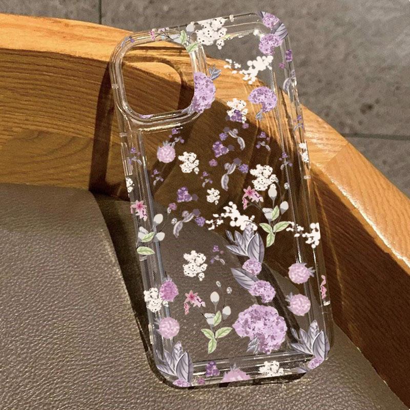 Pink And Purple Flower Print Phone Case For iPhone 17 Air 11 12 13 14 15 16 Pro Max 16e XS X XR 16 Plus Transparent Soft Cover