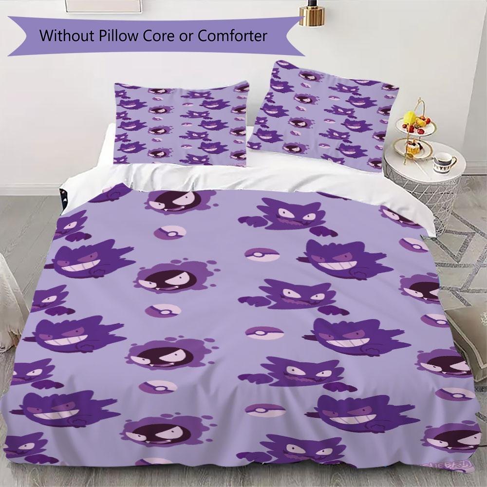 High Quality Gengar Pattern 3Pcs Duvet Cover Set Soft Microfiber Bed Set For Anime Lovers No Sheet No Comforter