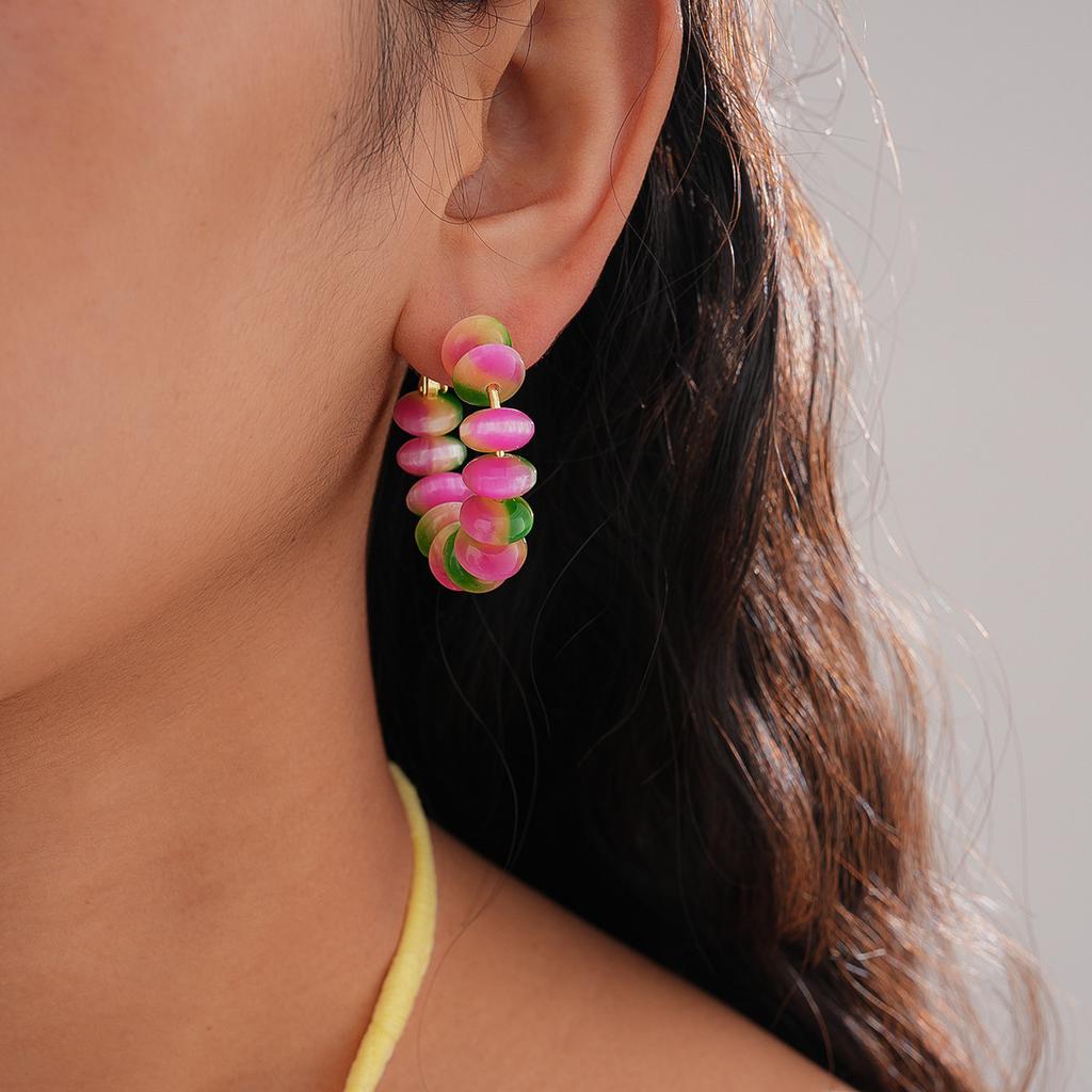 Round Resin Silver Needle Earrings Color Unique Earrings Fashion Personality Earrings