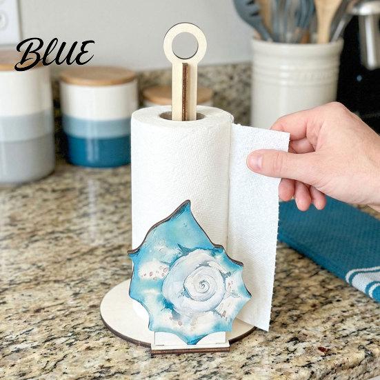 Paper Towel Holder Solid Wood Design Style Ocean with Seahorse Vertical Holder Kitchen Roll Stand Durable Wooden Crab Sailboat