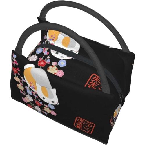 Natsume's Book of Friends Nyanko-sensei Insulated Lunch Bag with Clasp Closure, Black, Bento Box, Insulated, Cooler Bag with Zipper, Compact, Lunch Ba