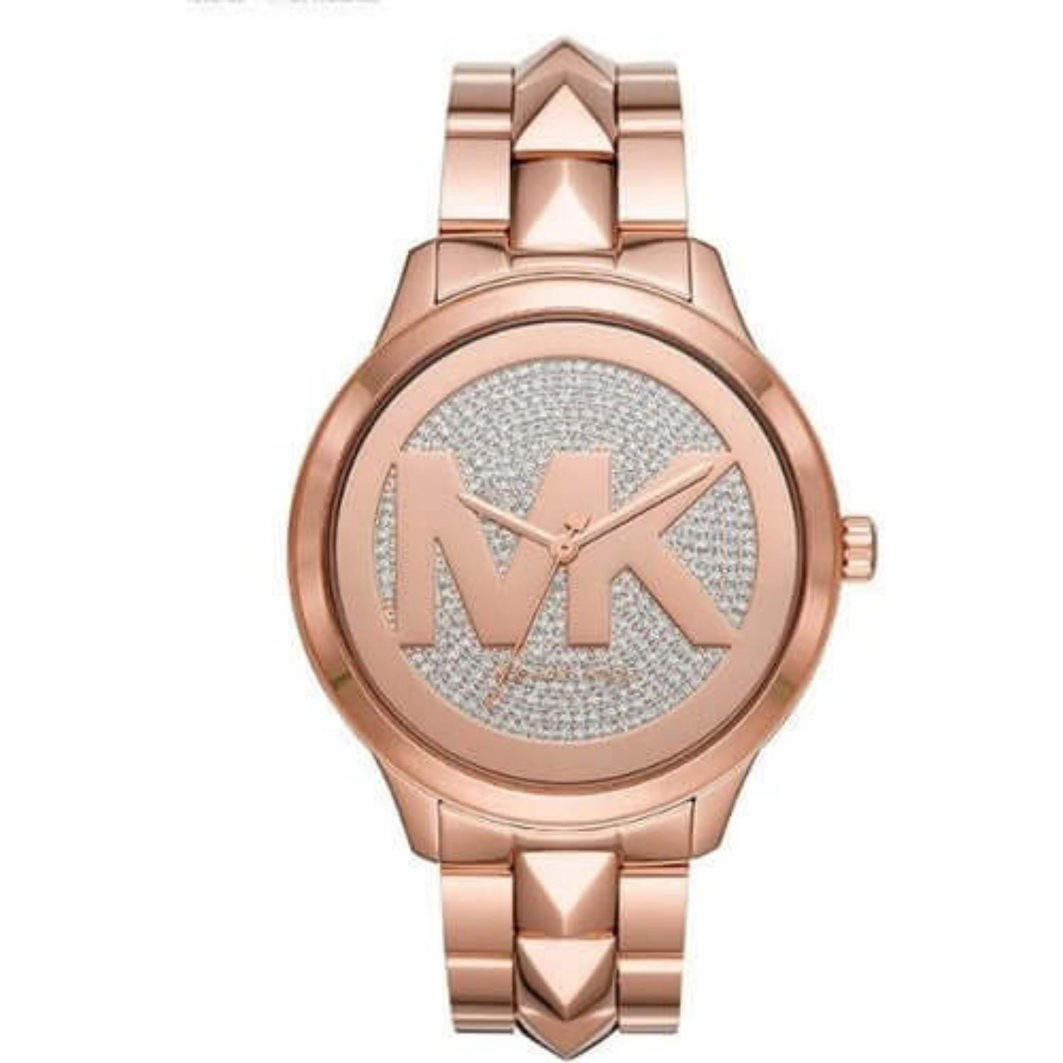 

Женские часы Michael Kors Runway Mercer с тремя стрелками, корпус и браслет из нержавеющей стали с покрытием цвета розового золота, модель MK6736 серый