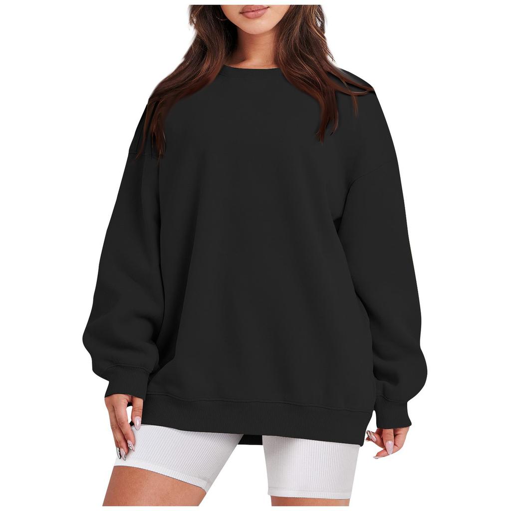 Unisex Crew Neck Long Sleeve Loose Fit Casual Top Solid Color Basic Sweatshirt Korean Fashion Pullover Blouse