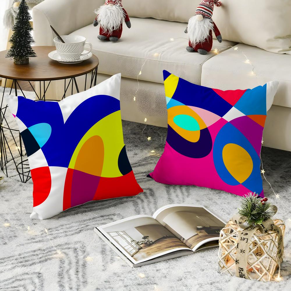 Abstract Curve Colors Cushion Cover Breathable Linen Pillow Cover Skin-Friendly Home Decor Pillowcase With Hidden Zipper