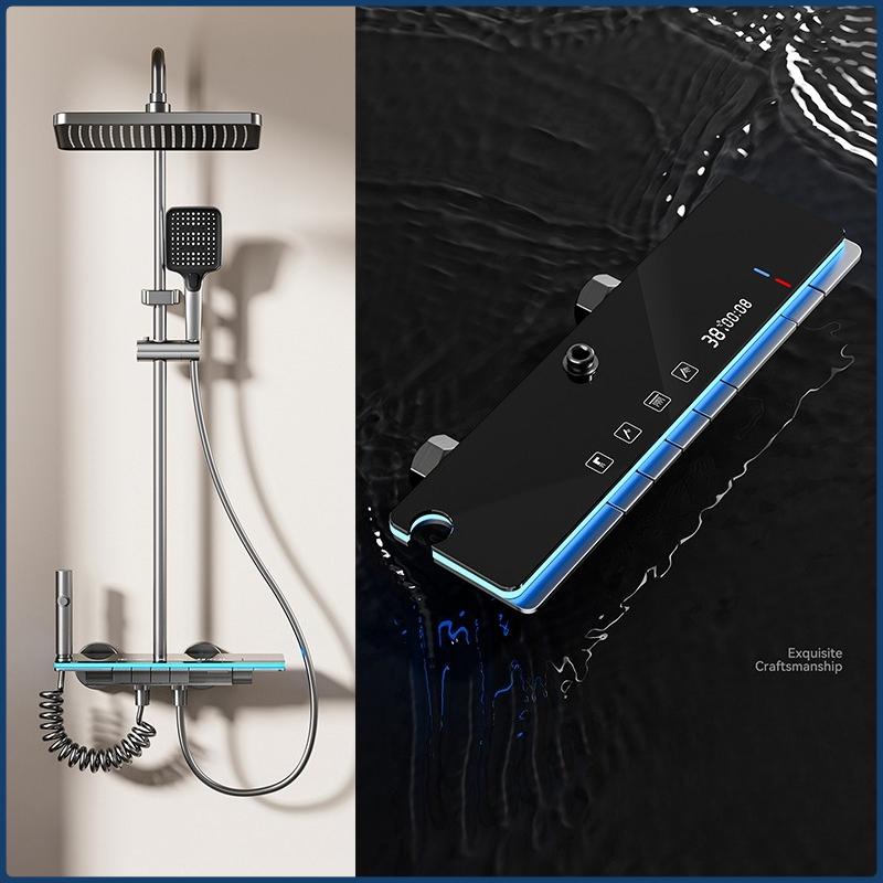Grey Four Mode Shower System Intelligent Digital Bathroom Shower Faucet Set Temperature Display Rainlfall Bathroom Shower Set G1/2