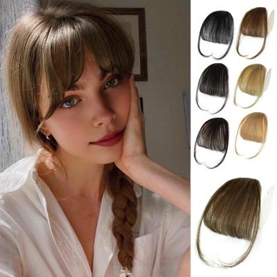 Women Clip-in Bangs Natural Hair Wispy Bangs Forehead Hair Extensions Black Brown Red Blonde Air Bangs Fringe Wig Hairpieces