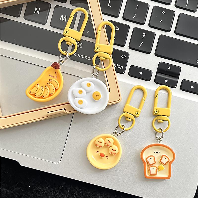 1Pcs/4Pcs Keychain Decoration Woman Keychain Gift Resin Keychain Purse Cute Breakfast Keychain Hang On Backpack