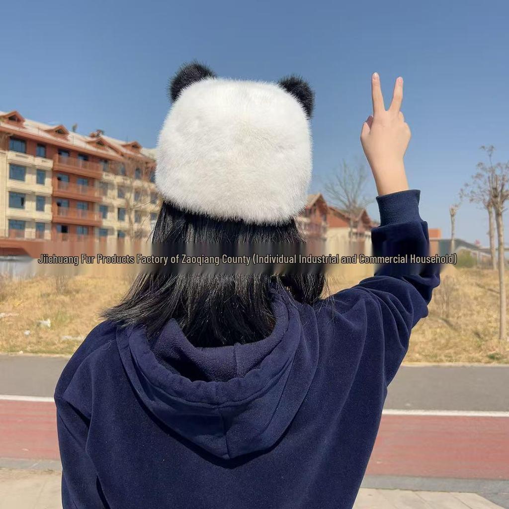 Cozy Panda-Style Faux Mink Fur Hat with Ear Protection and Scarf for Autumn/Winter
