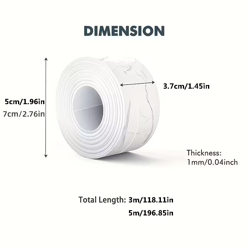 3M/118.11in-5M/196.85in Professional Mildew-proof Caulk Tape Decorative Countertop Shower Tile Sealer Self Adhesive Tape Kitchen