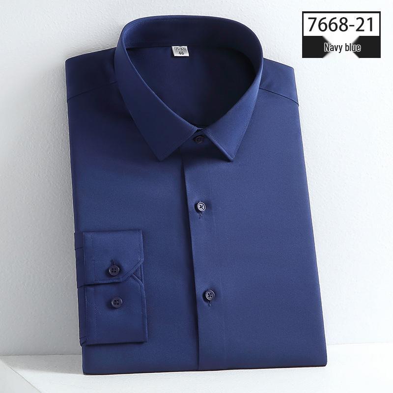 Autumn Men's Slim Fit Non-Iron Solid Color Long-Sleeved Square Collar Shirt
