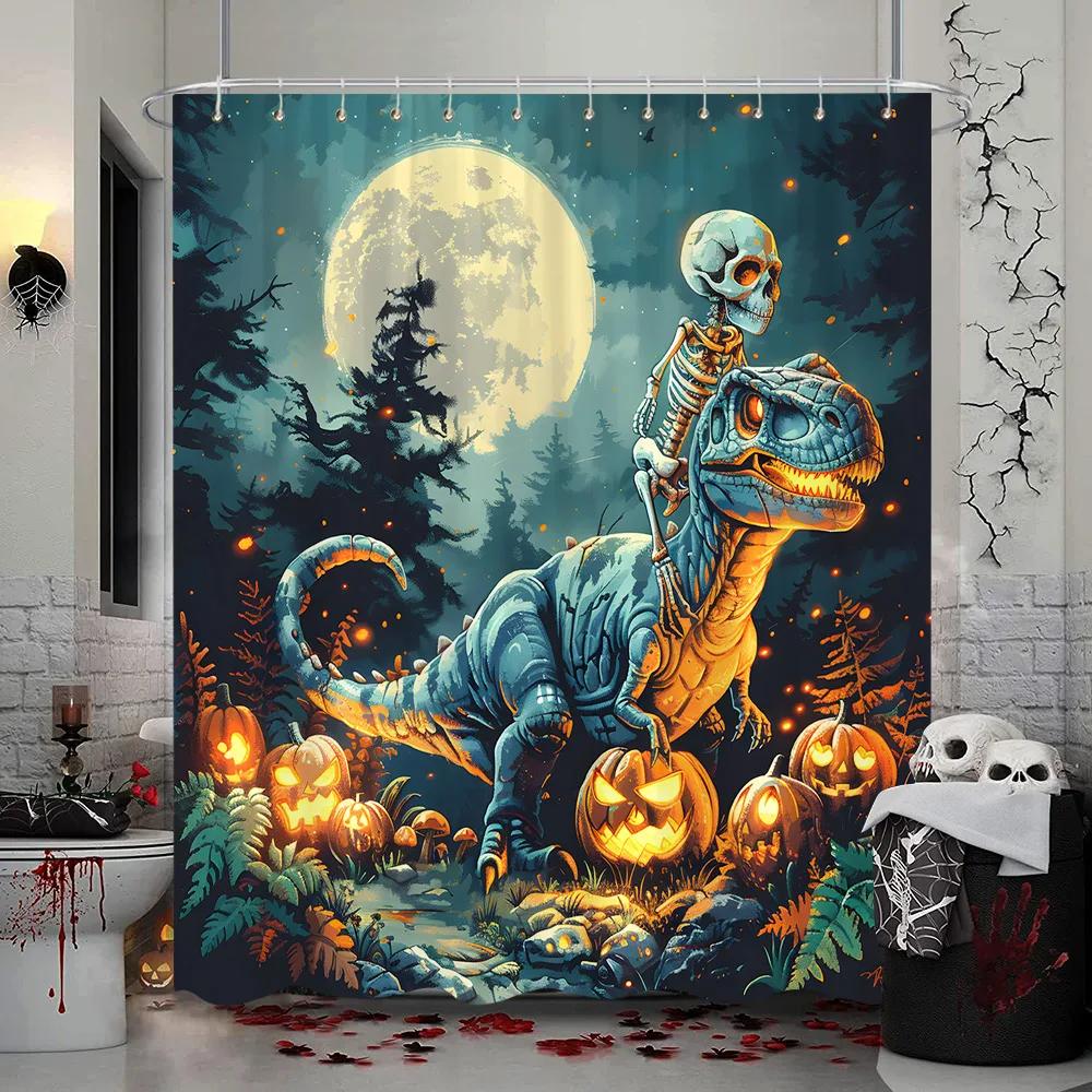 Spooky Halloween Skeleton Shower Curtain Skull Flower Dinosaur Western Cowboy Polyester Fabric Shower Curtains Bathroom Decor