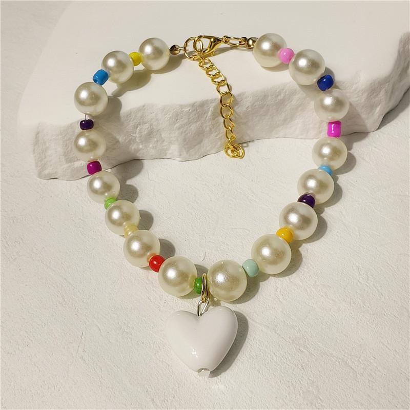 Summer Dopamine Love Pet Necklace Cat Colorful Pearl Collar Dog Cute Necklace Ornament