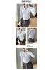 Women's Black Pure Cotton Polo Collar Long-Sleeve Slim-Fit T-Shirt, Curved Hem, Versatile Spring/Autumn Style.