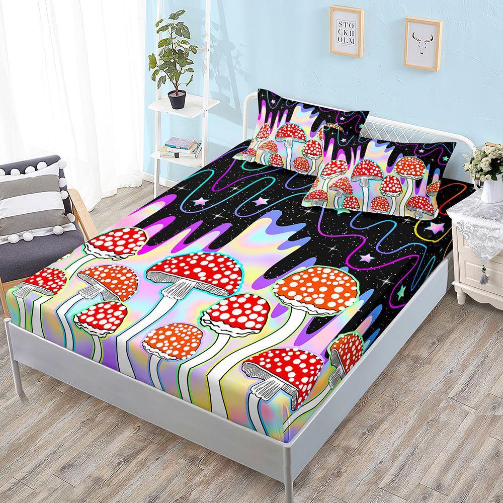 Plant Mushroom Mattress Kit Three-Piece Set, Bed Sheet All Inclusive, Bed Cover, Mattress Protective Cover