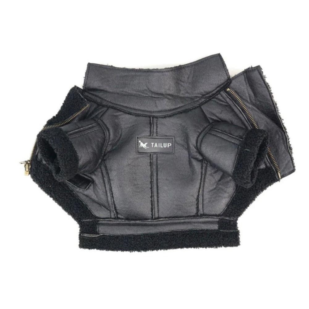 Fashion Thickened Dog Leather Jacket Coat Warm Windproof Dog Motorcycle Jacket Velvet Winter Pet Clothes for Dogs Puppy Cats