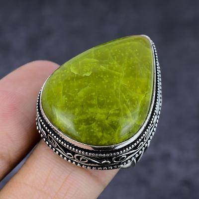 Natürlicher grüner Opal Edelstein Handgefertigter 925 Sterling Silber Schmuck Ring S.8 V9r83