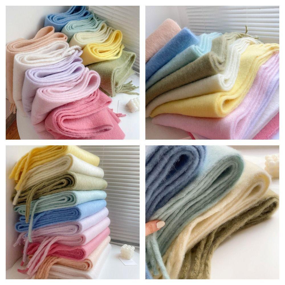 Fashion Warm Winter Cashmere Scarf Solid Color Soft Long Tassel Scarves Mohair Thickened Shawl Wrap Women