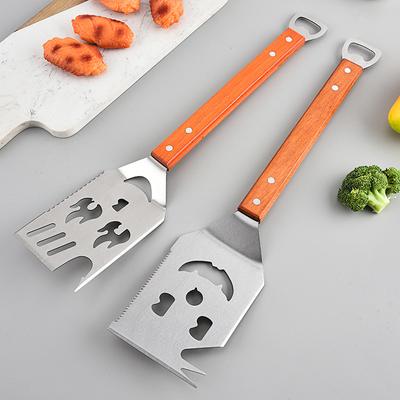 Wielofunkcyjne narzędzie do grilla - Łopatka do grilla zewnętrznego, Stal nierdzewna, Drewniany uchwyt - Najlepsze prezenty BBQ dla mężczyzn