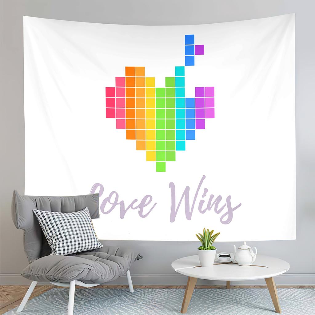 World Pride Day Tapestry Colorful Heart Shape Tapestry Love Is Love Tapestry Home Living Room Dorm Bedroom Decoration Tapestries