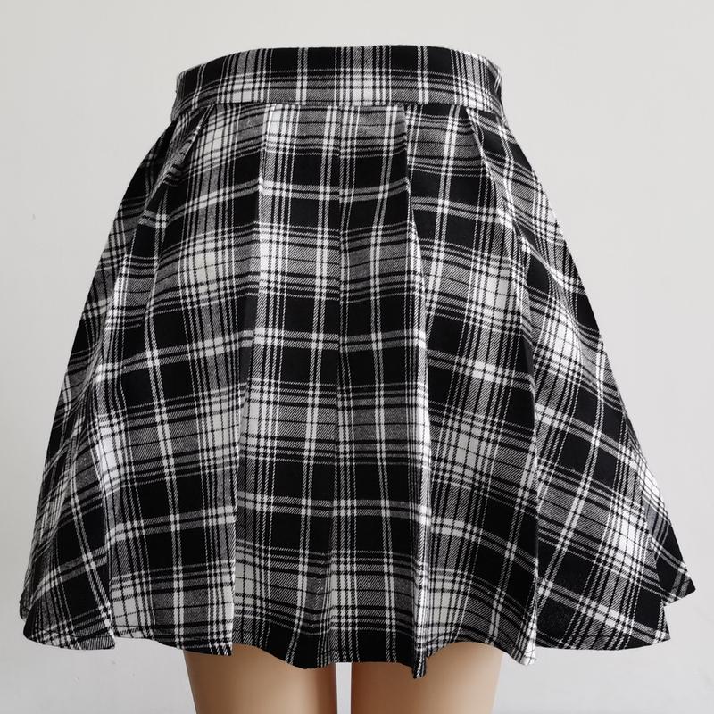 Gotická sladká dámská skládaná sukně Módní kostkovaná mini sukně s vysokým pasem, elegantní sukně Kawaii Letní ležérní dámská kostkovaná skládaná sukně