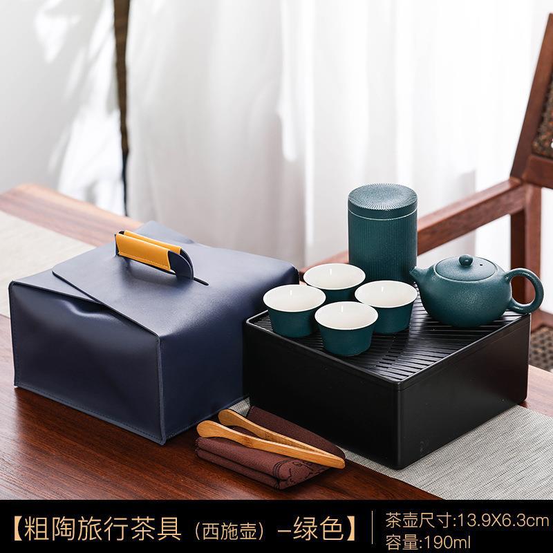 Coarse Pottery Travel Kung Fu Set Ceramic One Pot Four Cups Tray Tea Canister Portable Business Gift