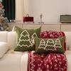 Cross-Border Christmas Tree Embroidered Canvas Pillowcases with Tassels for Sofa Decoration