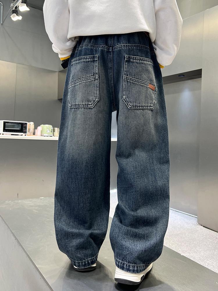 Boys' 2026 Autumn Jeans: Stylish Long Work Pants for Medium and Large Kids
