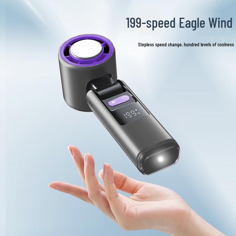 New Ice Cooling Mini Handheld Fan: 199 Gears, High-Speed, Brushless, Portable & Folding