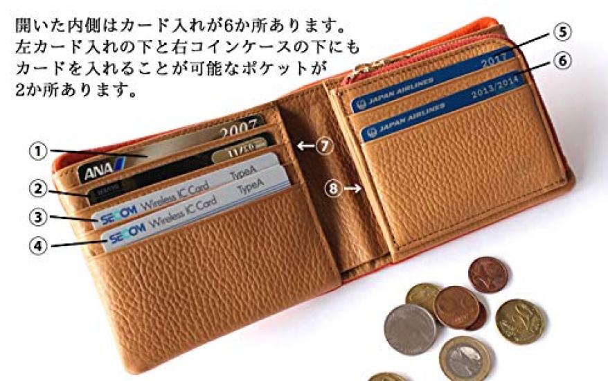CCOMPANY LIMITED Lupo 2 Second Italian Leather Bifold Wallet with Coin Purse and Card Case Men's (Orange)