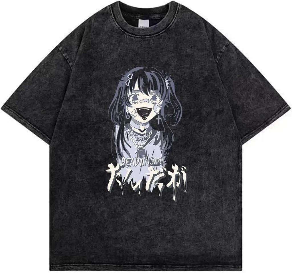 Japanese Hot Anime Gothic T-Shirt Anime Aesthetic Oversized Unisex Hot Product Soft High Quality Washed Vintage Loose Retro Soft