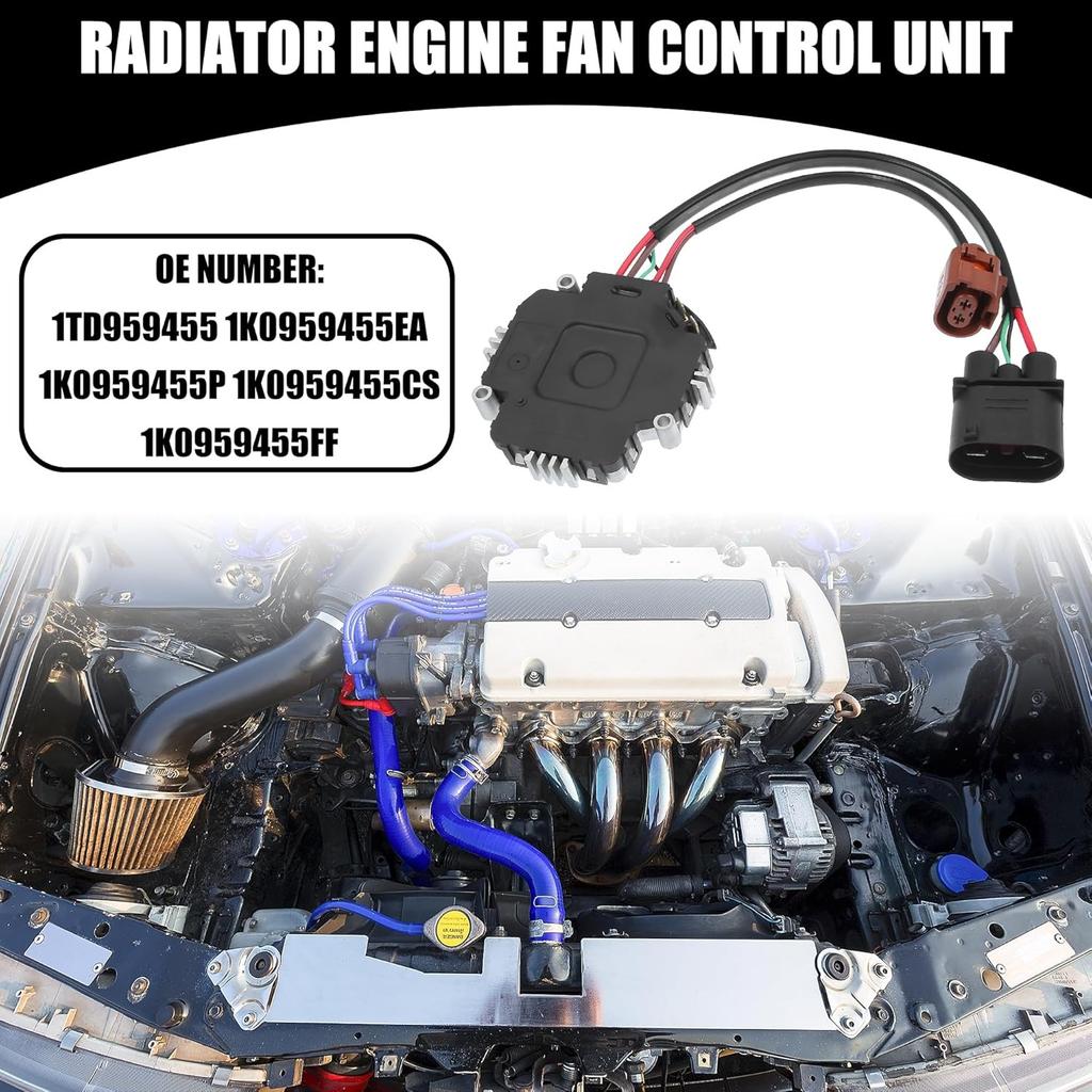 Radiator Engine Fan Control Unit 1TD959455 - Car Radiator Cooling Fan Control Module - for Volkswagen GTI 2.0L 2009-2013 Plastic Metal Black - 1 Pc