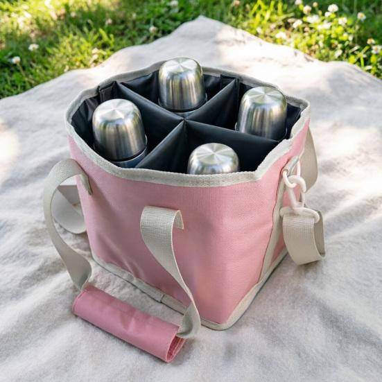 Insulated Drink Carrier Bag, 4 Compartment Tumbler Carrier Caddy, Family Size Drink Bag with Adjustable Shoulder Strap, Drink Caddy Tote for Coffee