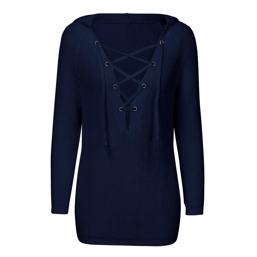 Dame Mote Høst/Vinter Langermet Hettegenser Strikkede Gensere Topper