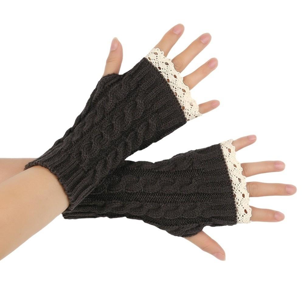 Thicken Half Finger Gloves Lace Trim Women Knitted Gloves Cozy Arm Warmers Women Use