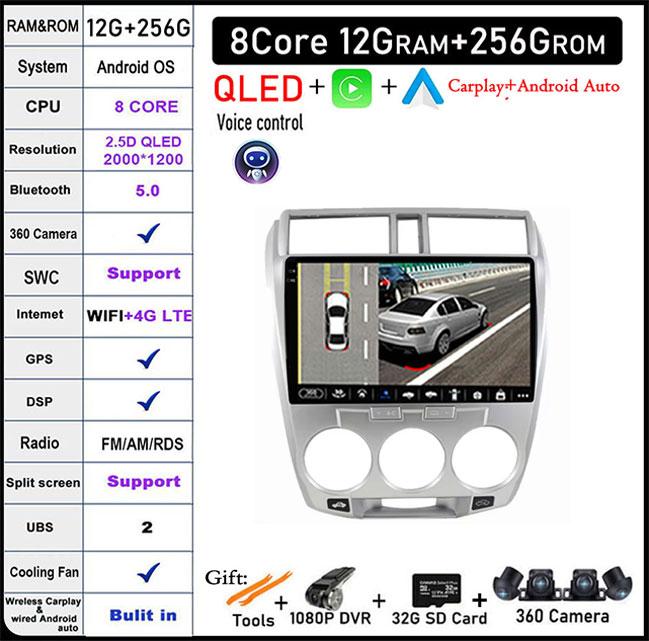 9 Lnch For Honda City 2008 -2013 Car Radio Multimedia Video Player Navigation GPS Head Unit BT