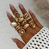 11Pcs/Set Fashion Gold Color Pearl Geometric Open Rings for Women Exaggerated Metal Irregular Adjustable Ring Set Jewelry Gifts