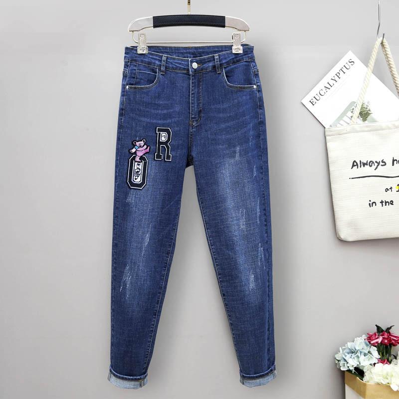 

Элегантные джинсы-стрейч Commuter Big Yards, женские стеганые джинсы Harun Slim Thin Turnip с высокой талией, джинсы с брюками Carrots Comfort Waist 6XL