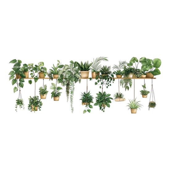 

Potted Green Plant Shelf Wall Decal Tropical Plants Green Leaves Wall Stickers Removable